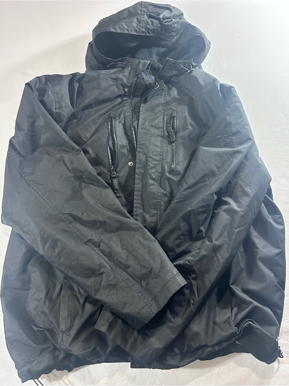 Izod Black Hooded Raincoat with Zip Chest Pockets